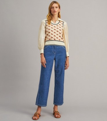 TORY BURCH CROPPED DENIM PANT RINSE WASH ~ womens designer crop hem jeans ~ effortless casual style - flipped