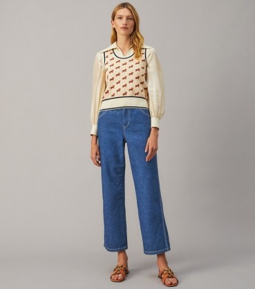 TORY BURCH CROPPED DENIM PANT RINSE WASH ~ womens designer crop hem jeans ~ effortless casual style