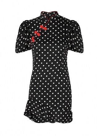 DE LA VALI Bluebell polka-dot satin mini dress | oriental inspired LBD - flipped