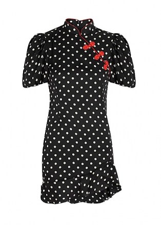 DE LA VALI Bluebell polka-dot satin mini dress | oriental inspired LBD