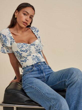 REFORMATION Delevan Top in Corsica / fruit and floral print puff sleeve tops / cherry prints on fashion - flipped