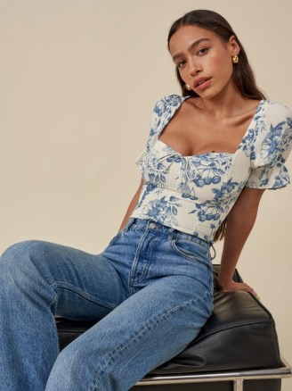 REFORMATION Delevan Top in Corsica / fruit and floral print puff sleeve tops / cherry prints on fashion