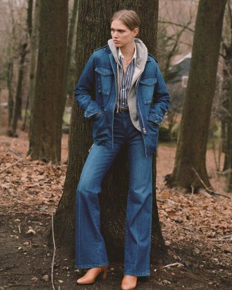 NILI LOTAN DENIM WREN JACKET Deep Blue Wash | utility style outerwear | womens military inspired jackets