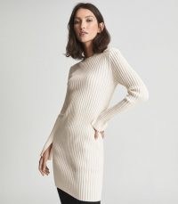 REISS EMBER COTTON CASHMERE BLEND MINI DRESS CREAM / chic rib knit bodycon dresses / knitted fashion