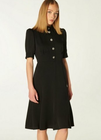 L.K. BENNETT ESME BLACK CREPE CRYSTAL BUTTON TEA DRESS ~ chic vintage style LBD