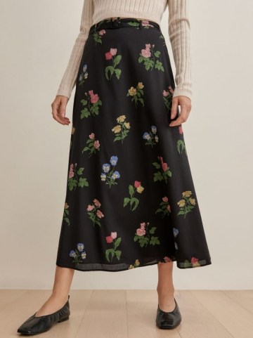 Reformation Falcon Skirt in Night Bloom – floral lightweight voile fabric skirts - flipped