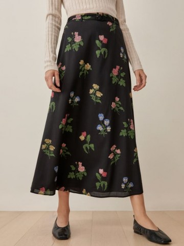 Reformation Falcon Skirt in Night Bloom – floral lightweight voile fabric skirts