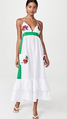 Fanm Mon Halter Dress / white floral halterneck dresses / layered ruffle hem / halter neck summer occasion fashion - flipped
