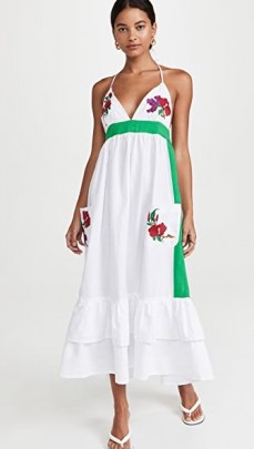 Fanm Mon Halter Dress / white floral halterneck dresses / layered ruffle hem / halter neck summer occasion fashion