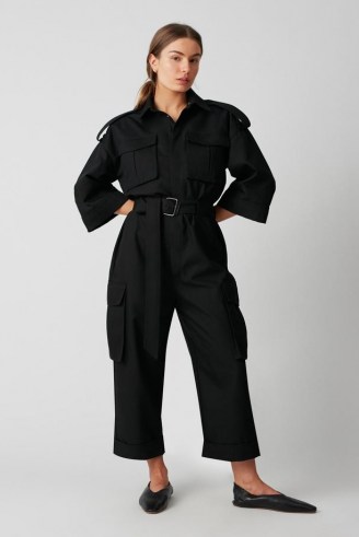 CAMILLA AND MARC Finley Jumpsuit in black ~ belted utility jumpsuits - flipped