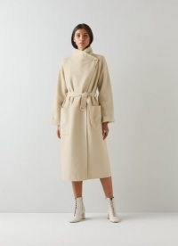 L.K. BENNETT FLORENTIN CREAM WOOL MIX COAT ~ womens luxe wide collar belted coats ~ women’s chic outerwear