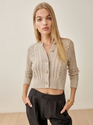 Reformation Foret Cable Knit Cardigan in Oatmeal | neutral cropped cardigans | womens fashionable knitwear | beautiful knits