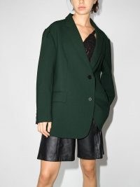 Frankie Shop Bea single-breasted blazer dark forest-green ~ womens oversized menswear-inspired blazers ~ women’s on trend jackets