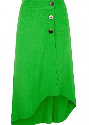 GANNI Ripstop green midi skirt | asymmetric hemline skirts