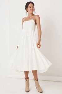 SPELL GARDENIA SUN DRESS White ~ spaghetti strap shirred bodice sundress ~ strappy tiered boho dresses