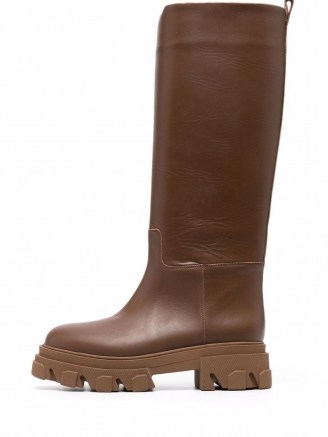 GIA BORGHINI slip-on chunky leather boots chocolate brown
