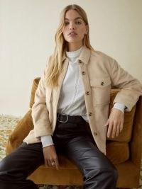 REFORMATION Giles Jacket in Buff ~ neutral shirt jackets ~ womens on trend shackets ~ effortless casual style fashion