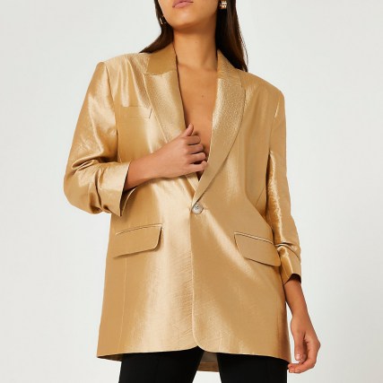 RIVER ISLAND Gold oversized blazer ~ womens luxe style evening blazers ~ women’s glamorous going out jackets - flipped