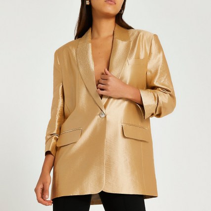 RIVER ISLAND Gold oversized blazer ~ womens luxe style evening blazers ~ women’s glamorous going out jackets