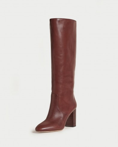 LOEFFLER RANDALL Goldy Espresso Tall Boot ~ womens dark brown leather block heel boots ~ women’s chic autumn footwear - flipped
