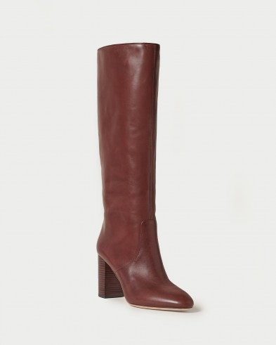 LOEFFLER RANDALL Goldy Espresso Tall Boot ~ womens dark brown leather block heel boots ~ women’s chic autumn footwear