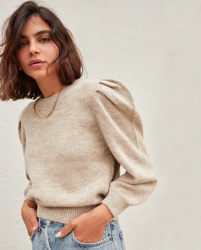 Loeffler Randall Knits for Good Oatmeal Sweater | neutral puff sleeve sweaters | luxe knitwear | feminine jumpers - flipped
