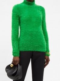 STELLA MCCARTNEY Green faux-fur roll-neck sweater ~ textured high neck sweaters ~ fluffy emerald jumpers