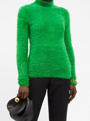 STELLA MCCARTNEY Green faux-fur roll-neck sweater ~ textured high neck sweaters ~ fluffy emerald jumpers