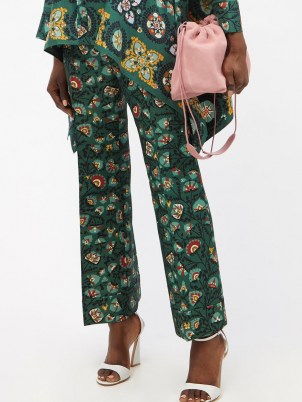 LA DOUBLEJ Hendrix green Suzany-print flared wool-blend trousers | womens retro floral print flares | women’s vintage inspired fashion - flipped