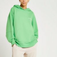 RIVER ISLAND Green RI One hoodie ~ slogan print pullover hoody ~ womens kangaroo pocket hoodies