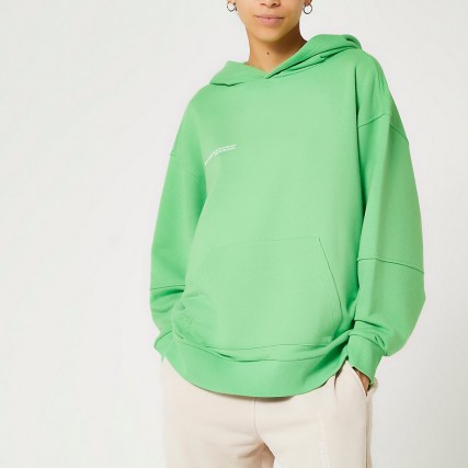 RIVER ISLAND Green RI One hoodie ~ slogan print pullover hoody ~ womens kangaroo pocket hoodies - flipped