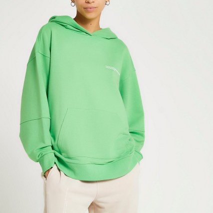 RIVER ISLAND Green RI One hoodie ~ slogan print pullover hoody ~ womens kangaroo pocket hoodies