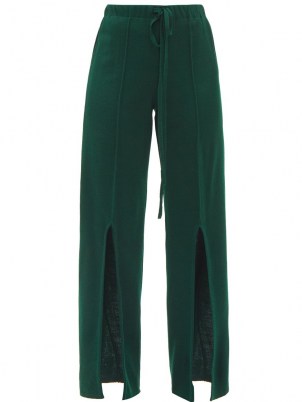 THEBE MAGUGU Slit-cuff knitted trousers ~ womens green fine knit high split hem trousers