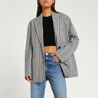 RIVER ISLAND Grey check oversized blazer ~ womens checked relaxed fit blazers ~ women’s on trend jackets
