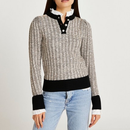 River Island Grey 2 in 1 pie crust collar shirt and jumper | ruffle trim jumpers | womens high neck sweaters | women’s fashionable knitwear
