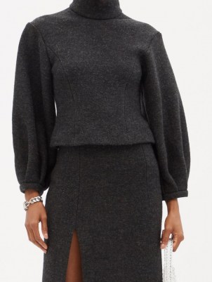 16ARLINGTON Sava puff-sleeved wool-mélange sweater ~ chic grey high neck volume sleeve sweaters - flipped