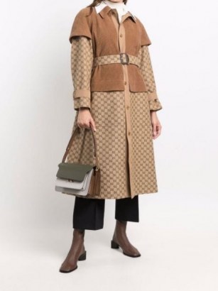 Gucci layered belted trench coat in beige/light brown | womens designer logo print coats | women’s autumn / winter outerwear - flipped
