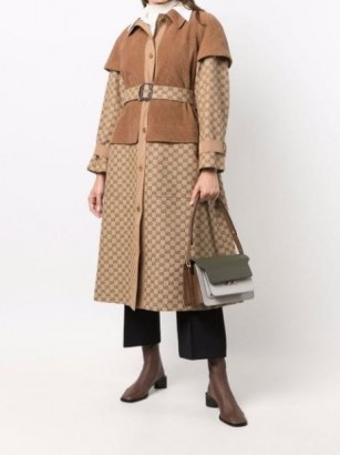 Gucci layered belted trench coat in beige/light brown | womens designer logo print coats | women’s autumn / winter outerwear