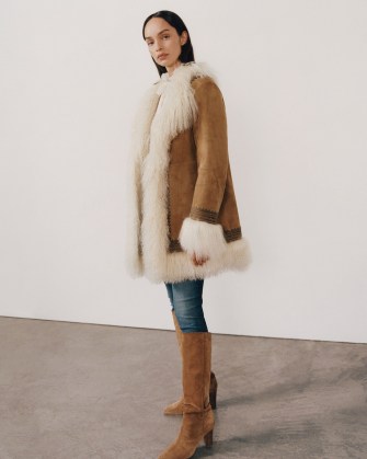 NILI LOTAN HARRISON MONGOLIAN FUR SHEARLING COAT | 70s inspired shaggy fur trimmed coats | womens retro winter outerwear - flipped