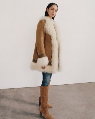 NILI LOTAN HARRISON MONGOLIAN FUR SHEARLING COAT | 70s inspired shaggy fur trimmed coats | womens retro winter outerwear