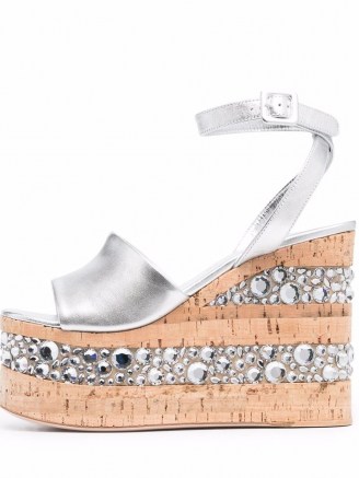HAUS OF HONEY metallic-effect platform sandals – luxe crystal embellished ankle strap platforms – womens glamorous retro footwear - flipped