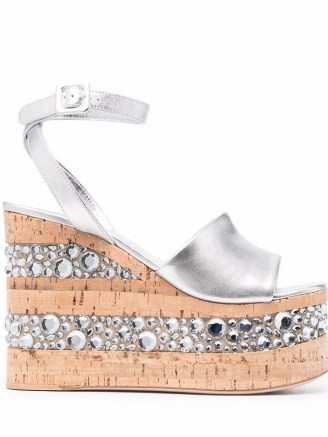 HAUS OF HONEY metallic-effect platform sandals – luxe crystal embellished ankle strap platforms – womens glamorous retro footwear