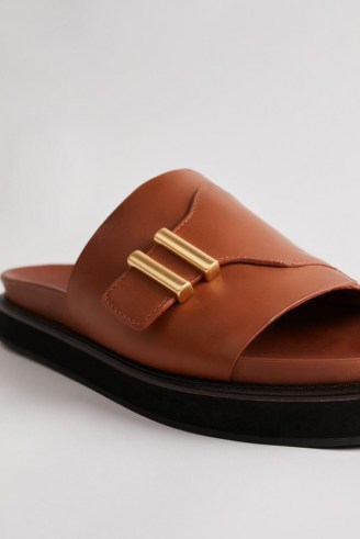 CAMILLA AND MARC Heath Slide in Tan ~ womens brown-leather elevated flat sliders ~ women’s chic slip on flats - flipped