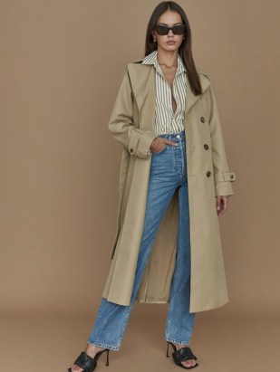 Reformation Holland Trench Light Brown | women’s classic style tie waist coats - flipped