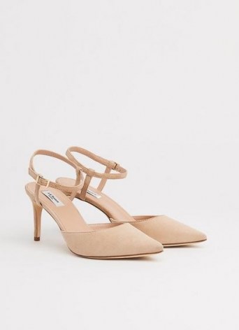 L.K. BENNETT HOPE BEIGE SUEDE STRAPPY COURTS ~ luxe style ankle strap pointed toe court shoes