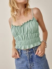 REFORMATION Irene Top in Celadon ~ green gathered spaghetti strap tops