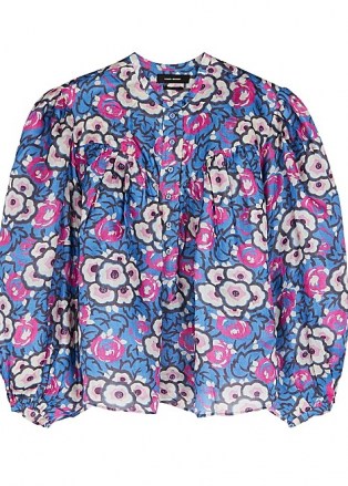 ISABEL MARANT Jaitlyn blue printed silk blouse / bold floral print balloon sleeve blouses