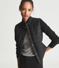 REISS JADE HYBRID ZIP THROUGH QUILTED JACKET BLACK ~ womens chic part-knit gilet style jackets