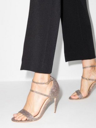 Jennifer Chamandi glitter Rolando 105mm sandals / strappy shimmering high heels / glittering triple strap stiletto heel shoes