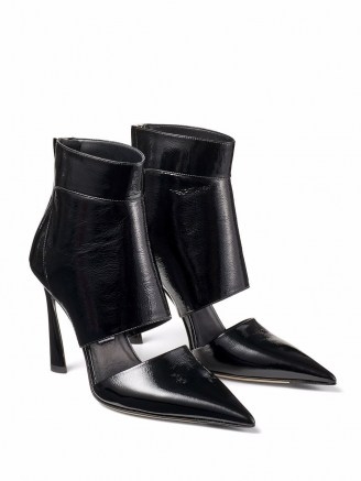 Jimmy Choo Tara 100mm black leather pumps / point toe cut out panel booties - flipped